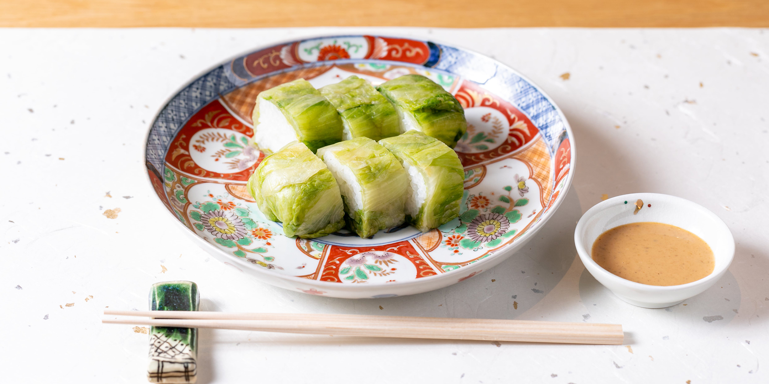 Lettuce tsukemono maki with sesame vinegar sauce | Japan Rice